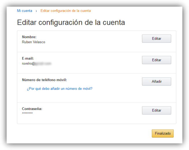Configuración de la cuenta de Amazon