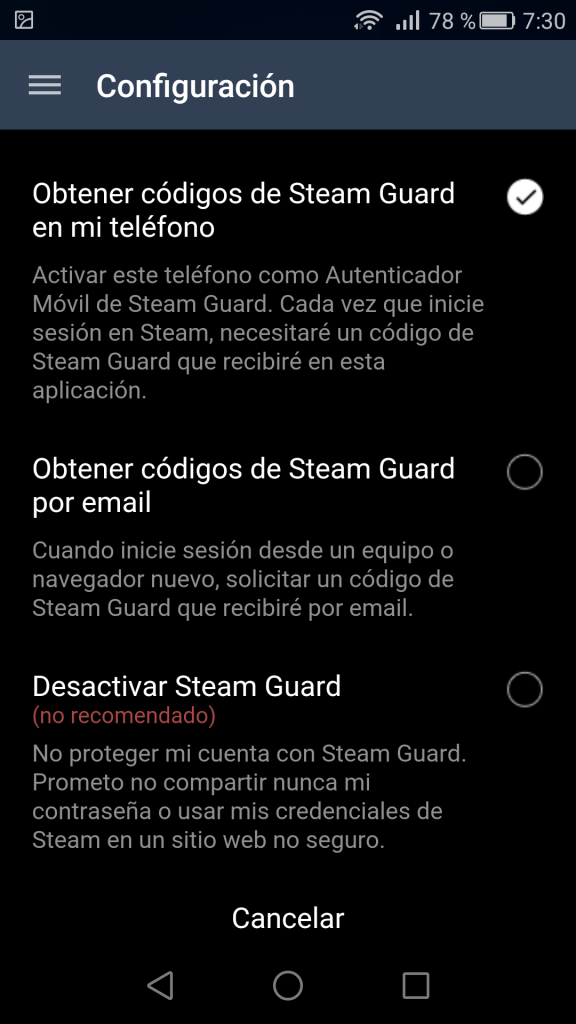 Configurar la seguridad de Steam Guard
