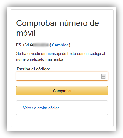 Confirmar el móvil de Amazon