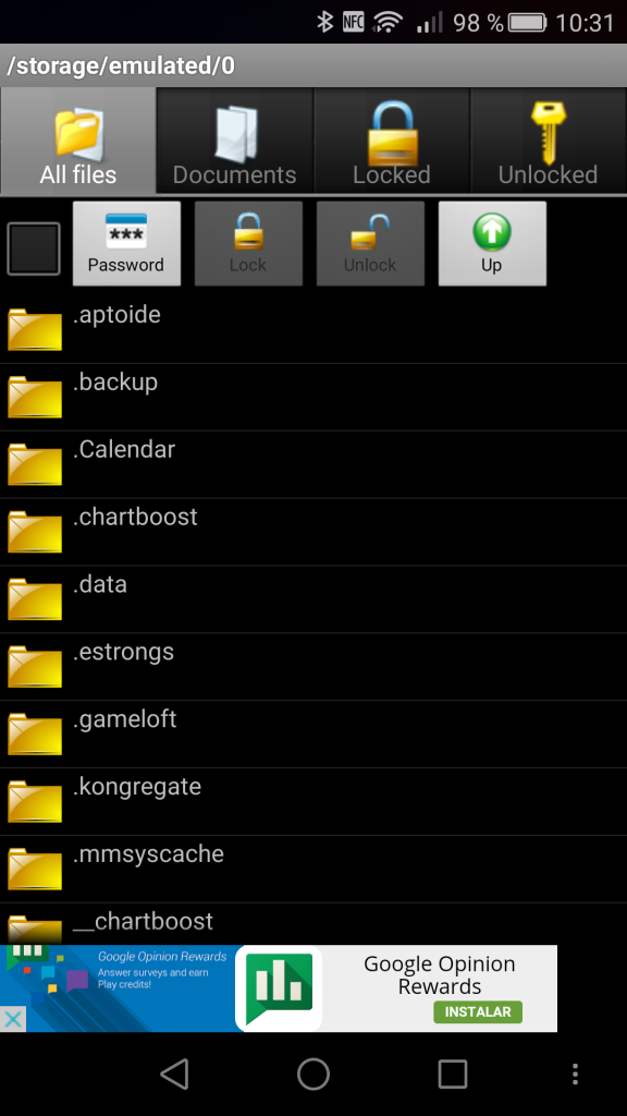 File Locker para Android - Ventana principal