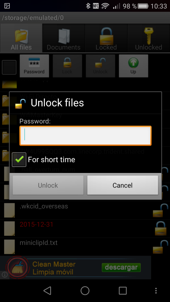 File Locker para Android - desbloquear archivo