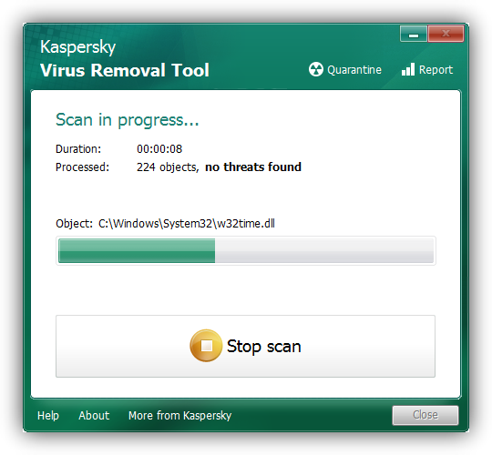 Kaspersky Virus Removal Tool - Buscando virus