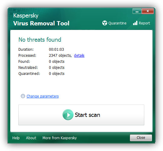 Kaspersky Virus Removal Tool - Resumen del análisis