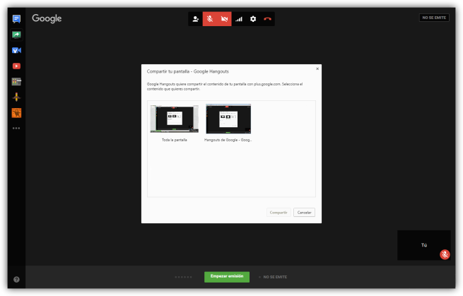 Configurar compartir pantalla en Hangouts y YouTube