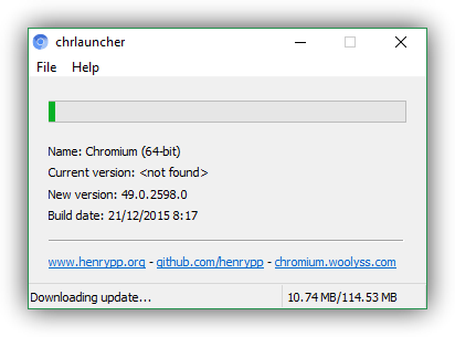 chrlauncher - Descargando y actualizando Chromium