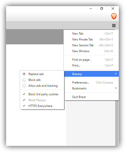 Brave Browser - Opciones de privacidad y rastreo