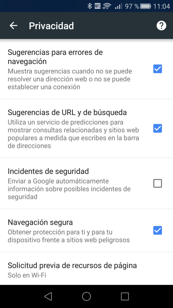 Desactivar sugerencias búsqueda Google Chrome Android
