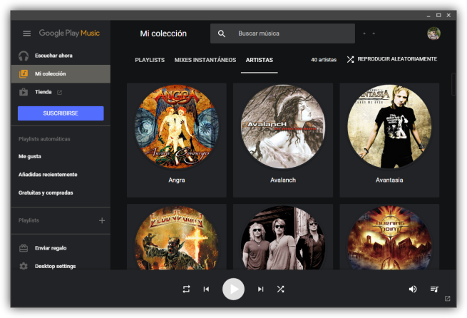 Google Play Music Desktop Player - Tema oscuro