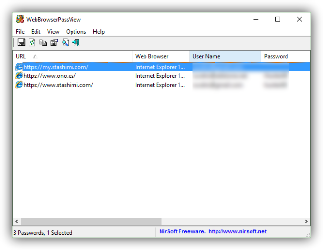 WebBrowserPassView - Claves Internet Explorer