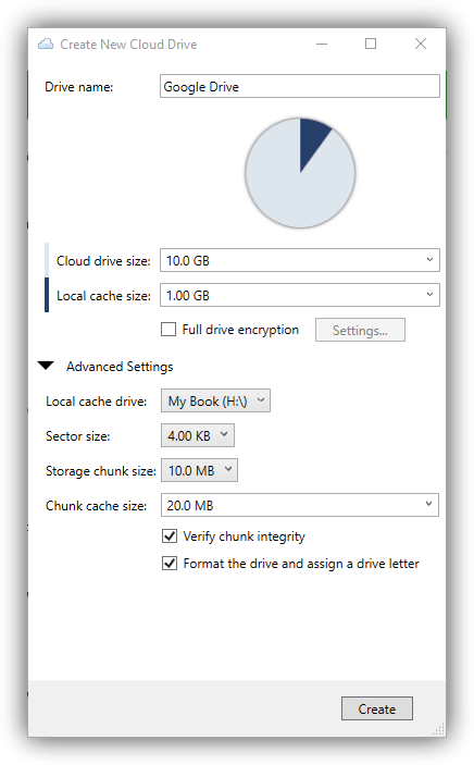 StableBit CloudDrive - Crear nuevo disco