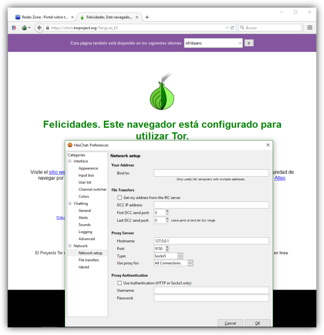 Configurar HexChat para Tor