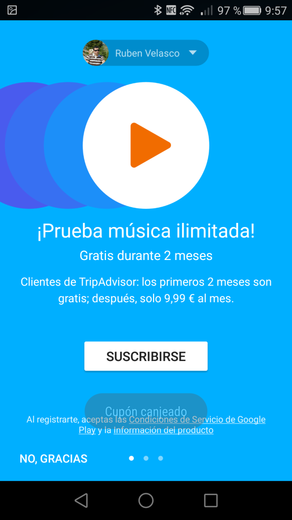 Cupón TripAdvisor canjeado en Google Play Music