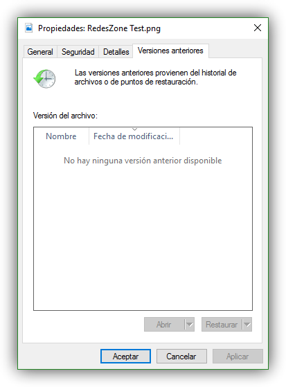 Copias Shadow Ransomware - Versiones anteriores de archivo en Windows 10