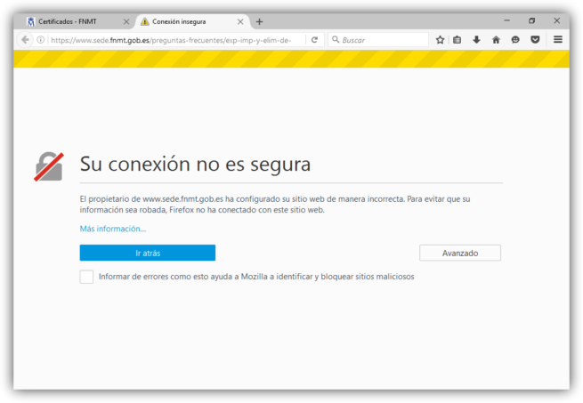 Error certificado Fábrica Nacional de Moneda y TImbre Firefox