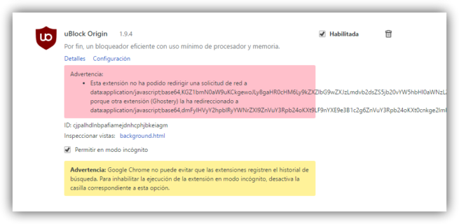 Extensiones incompatibles Google Chrome