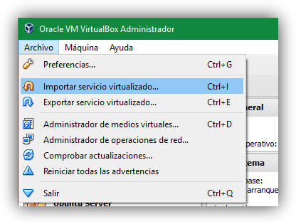 Importar servicio virtualizado VirtualBox