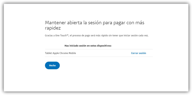 Navegadores guardados One Touch PayPal