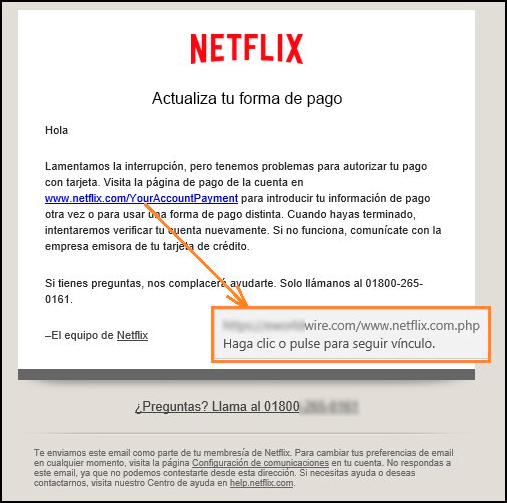 Phishing Netflix correo