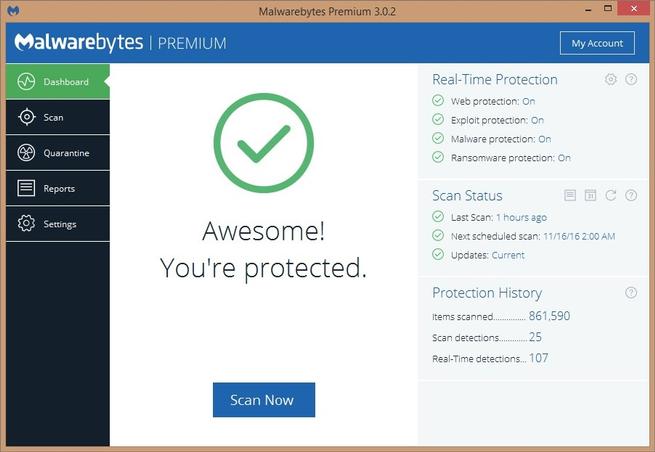 Interfaz Malwarebytes Premium 3