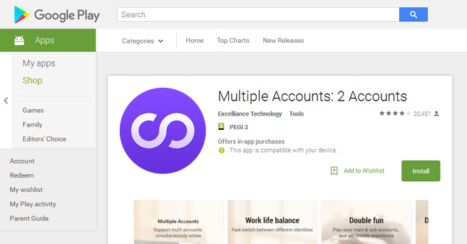 Multiple Accounts: 2 Accounts virus disponible Play Store