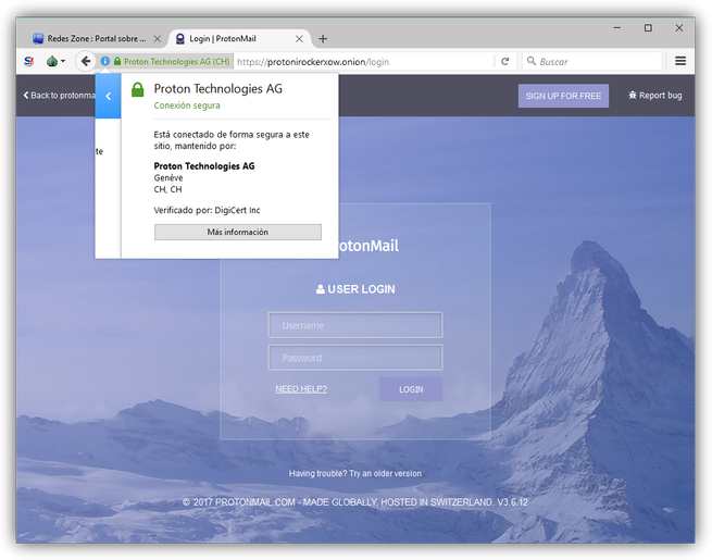 ProtonMail a traves de Tor