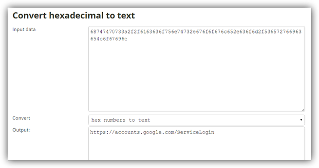 Texto hexadecimal convertido