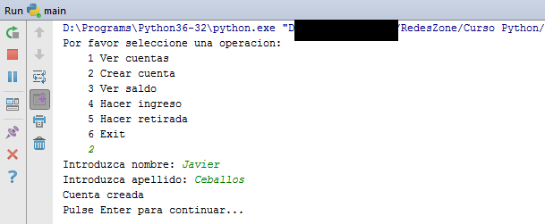 Ejecución del ejemplo Python en PyCharm