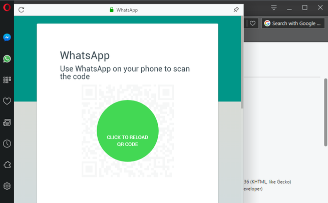 Nueva versión de Opera integración de WhatsApp