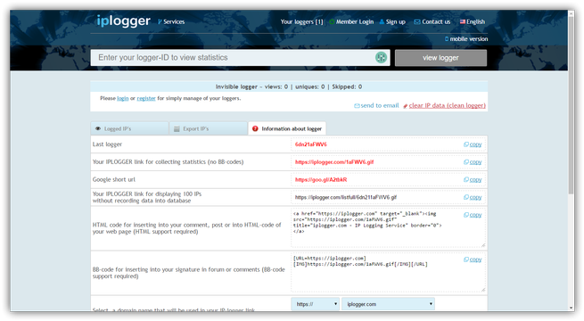 IPlogger - Crear un LoggerID con una URL
