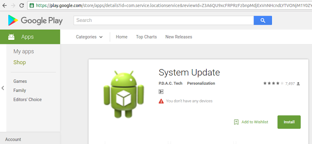 System update actualizacion falsa disponible en la Google Play Store