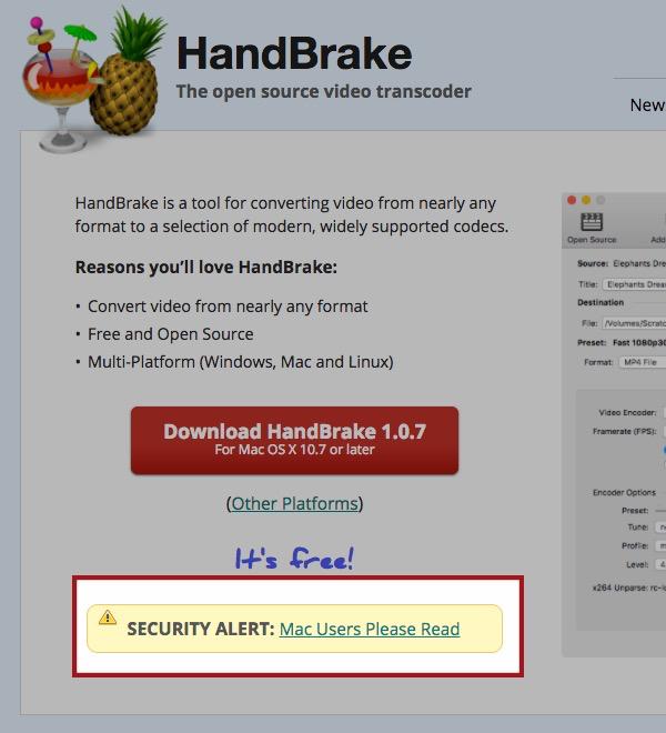 Malware macOS Handbrake