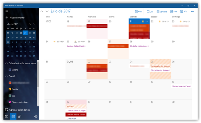 Google Calendar en app Calendario de Windows 10