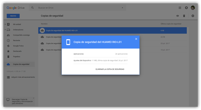 Copias de seguridad de Android en Google Drive