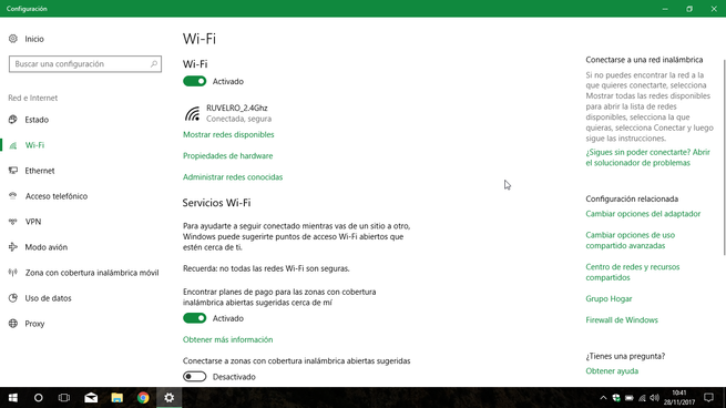 Ajustes redes Wi-Fi Windows 10