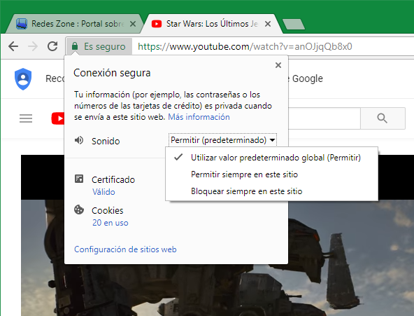 Permiso Sonido Google Chrome 64