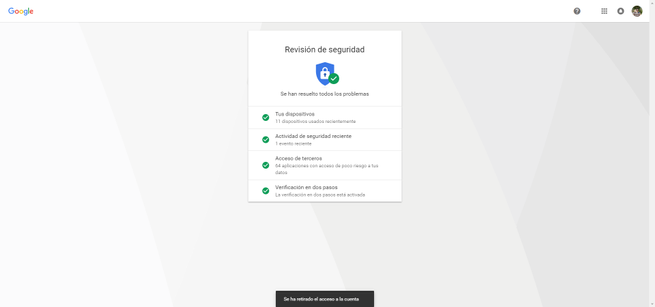 Seguridad revisada en Cuenta de Google