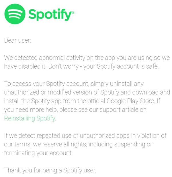 Aviso apps Spotify piratas