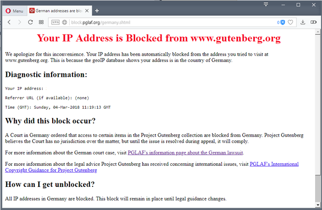 Project Gutenberg geobloqueo de usuarios