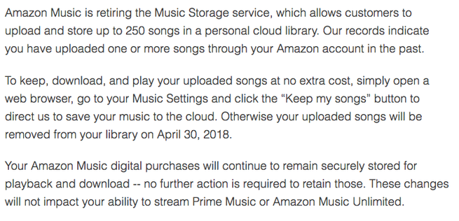Amazon Music Storage cierre del servicio