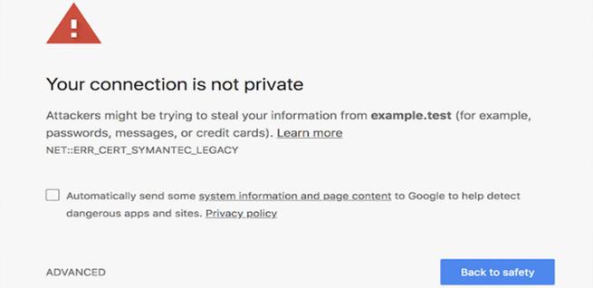Mensaje de seguridad en Google Chrome