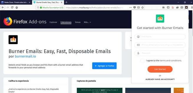 Burner Emails, extensión para crear correos desechables en Firefox