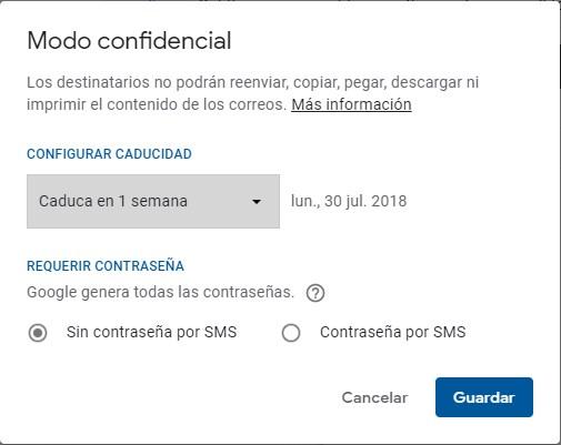Modo Confidencial Gmail 2018