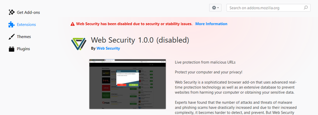 Web Security eliminado de Firefox