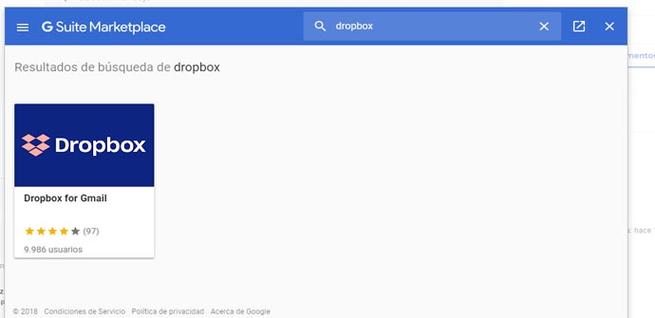 Agregar el complemento de Dropbox en Gmail
