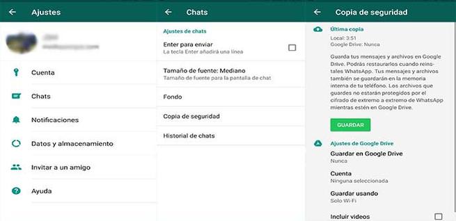 Guardar mensajes de WhatsApp en Drive