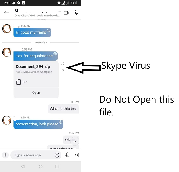 Ejemplo virus skype