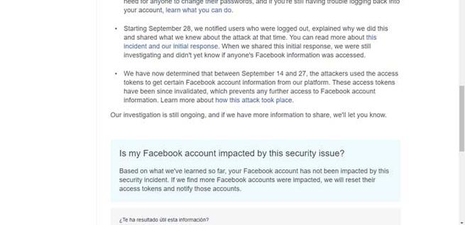 Saber si una cuenta de Facebook ha sido hackeada