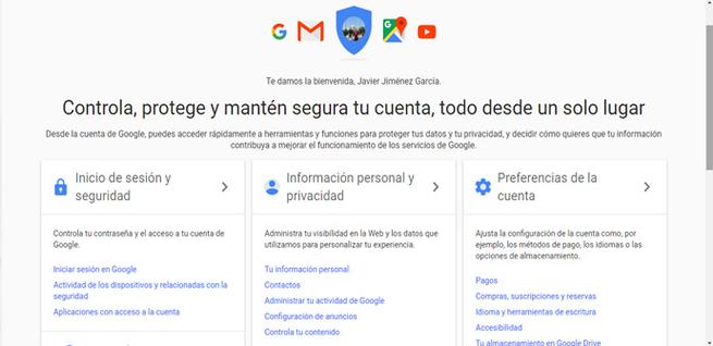 Información personal y privacidad de Google