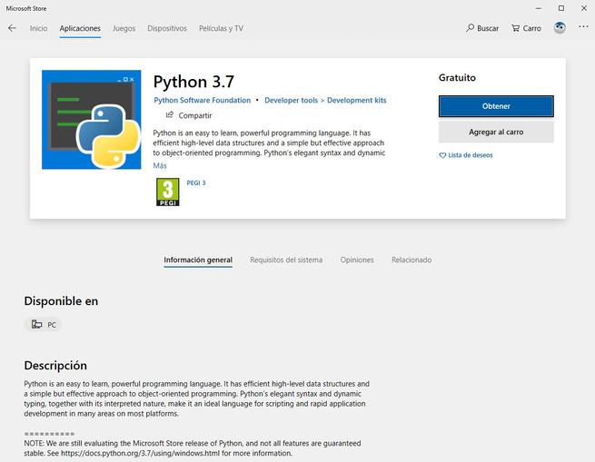 Python WIndows Store Windows 10