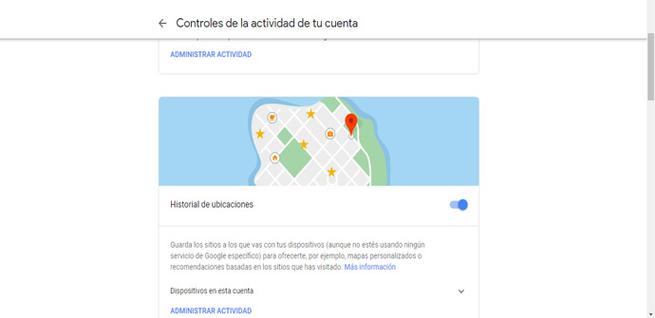 Controles de actividad de la cuenta de Google